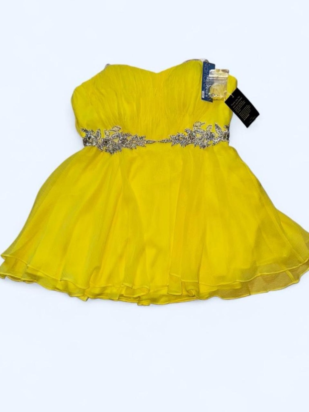 Narianna Yellow beaded babydoll Y2K prom dress with rhinestones